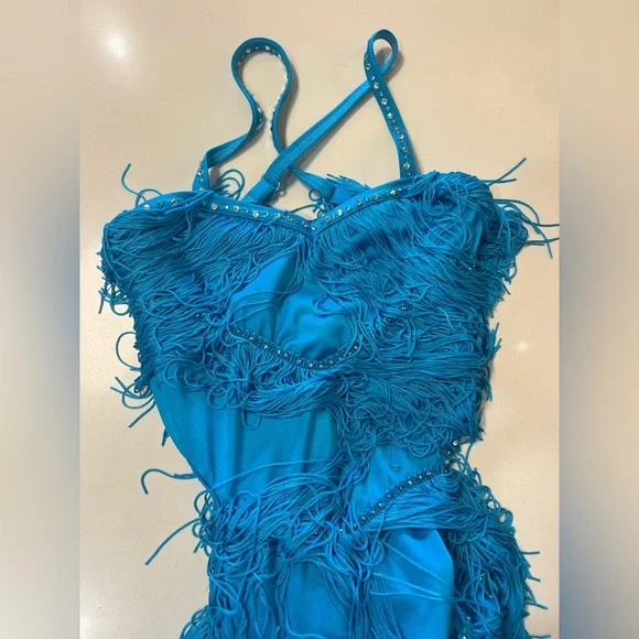 WEISSMAN Adult Turquoise Fringe Dance Costume | Jazz / Latin | Size SA - Picture 5 of 11